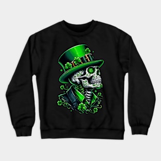 Sugar Skull St Patrick Day of the Dead Lucky Shamrock Crewneck Sweatshirt